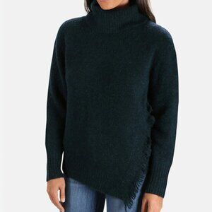 3.1 Phillip Lam Women's Small Turtleneck Sweater Angled Hem Fringe Trim Knit Top